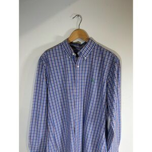 Ralph Lauren Mens Long Sleeve Button Down Shirt Plaid Green Pony Logo Size L